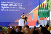 Presiden Prabowo Subianto saat menghadiri pembukaan Tanwir dan Milad ke-112 Muhammadiyah di Universitas Muhammadiyah Kupang (UMK), Nusa Tenggara Timur (NTT), Rabu (4/12/2024). (Dok. Tim Komunikasi Prabowo Subianto)